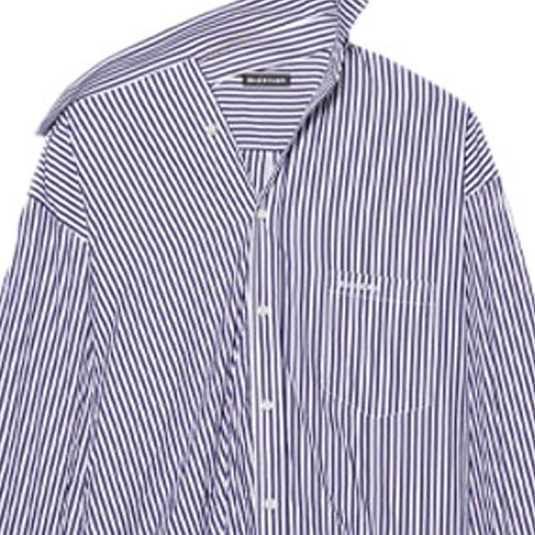 Cheap (W) Balenciaga Kemeja Lengan Panjang Asimetris Garis Biru Navy 663034TIM368502