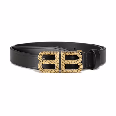 (Women) Balenciaga B Logo Narrow Vintage Leather Belt Black 2cm. 6735182AA621000