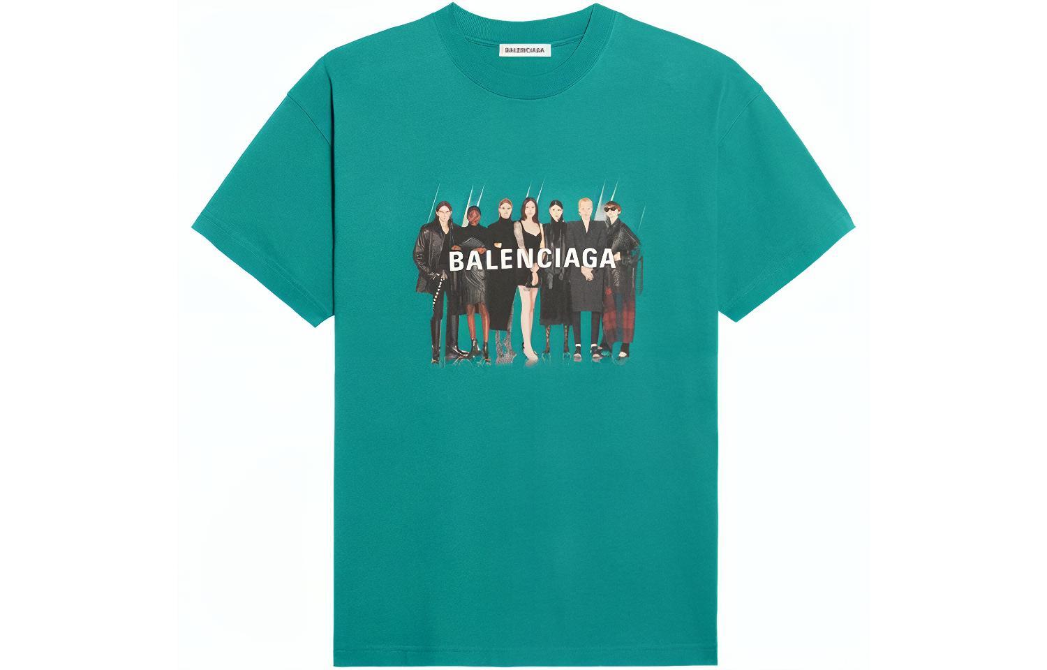 (Women) Balenciaga Band Logo Print Oversized T-Shirt Women Green 612965TIV473640