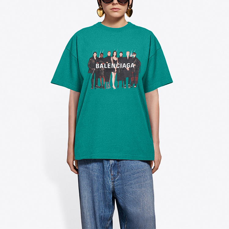 (Women) Balenciaga Band Logo Print Oversized T-Shirt Women Green 612965TIV473640 圖 4