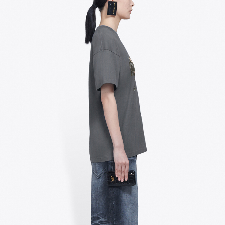 Details for (Women) Balenciaga Band Portrait Logo Vintage Oversized Tee for Women in Grey 612965TIV471404