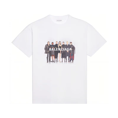 (Women) Balenciaga Band Portrait Logo Vintage Tee White 612965TIV479000