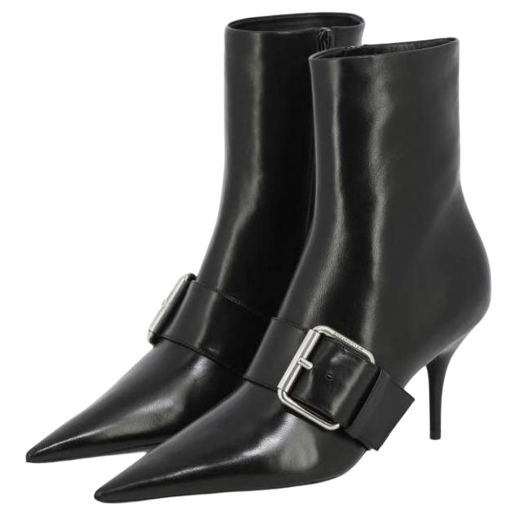 Lookbook Balenciaga巴黎世家 BB 低筒靴 皮革 尖頭 女款 黑色