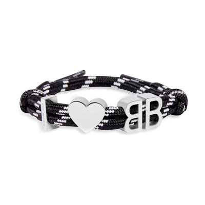 (Women) Balenciaga BB Logo Two-Tone Shoelace Design Brass Bracelet Black. 722539TVX4S5651