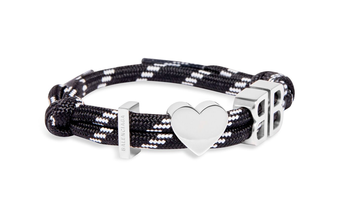 Lookbook (W) 발렌시아가 BB 로고 투톤 신발끈 디자인 블랙 브라스 팔찌. 722539TVX4S5651