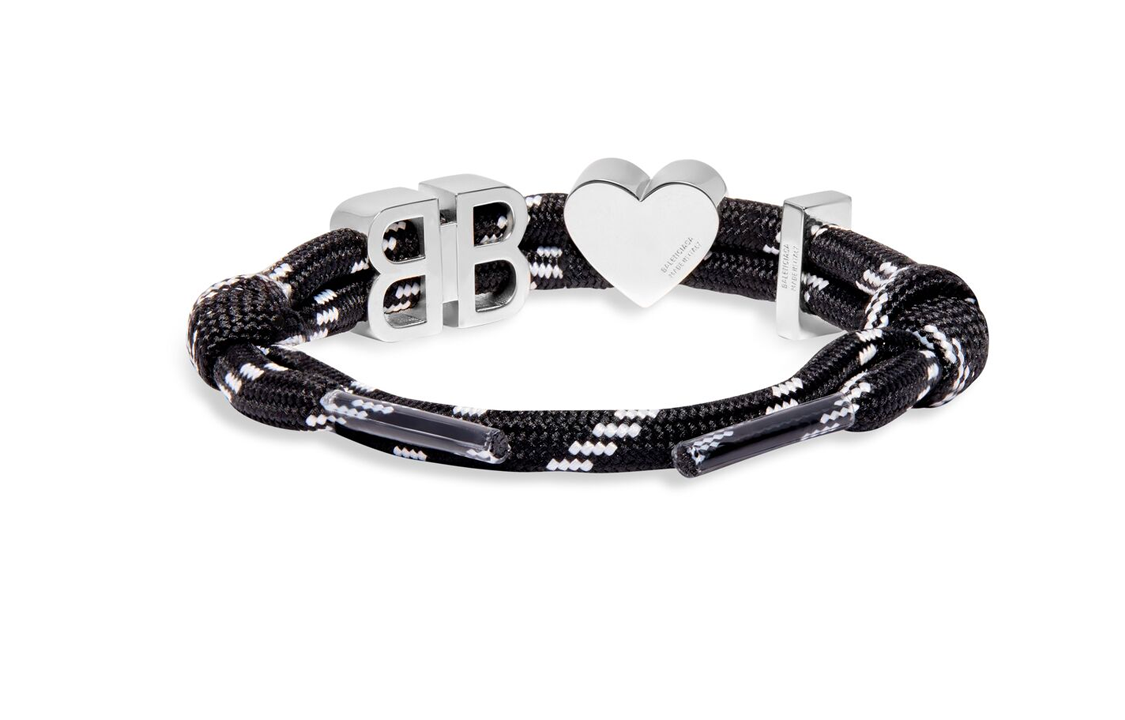 Shop (W) 발렌시아가 BB 로고 투톤 신발끈 디자인 블랙 브라스 팔찌. 722539TVX4S5651