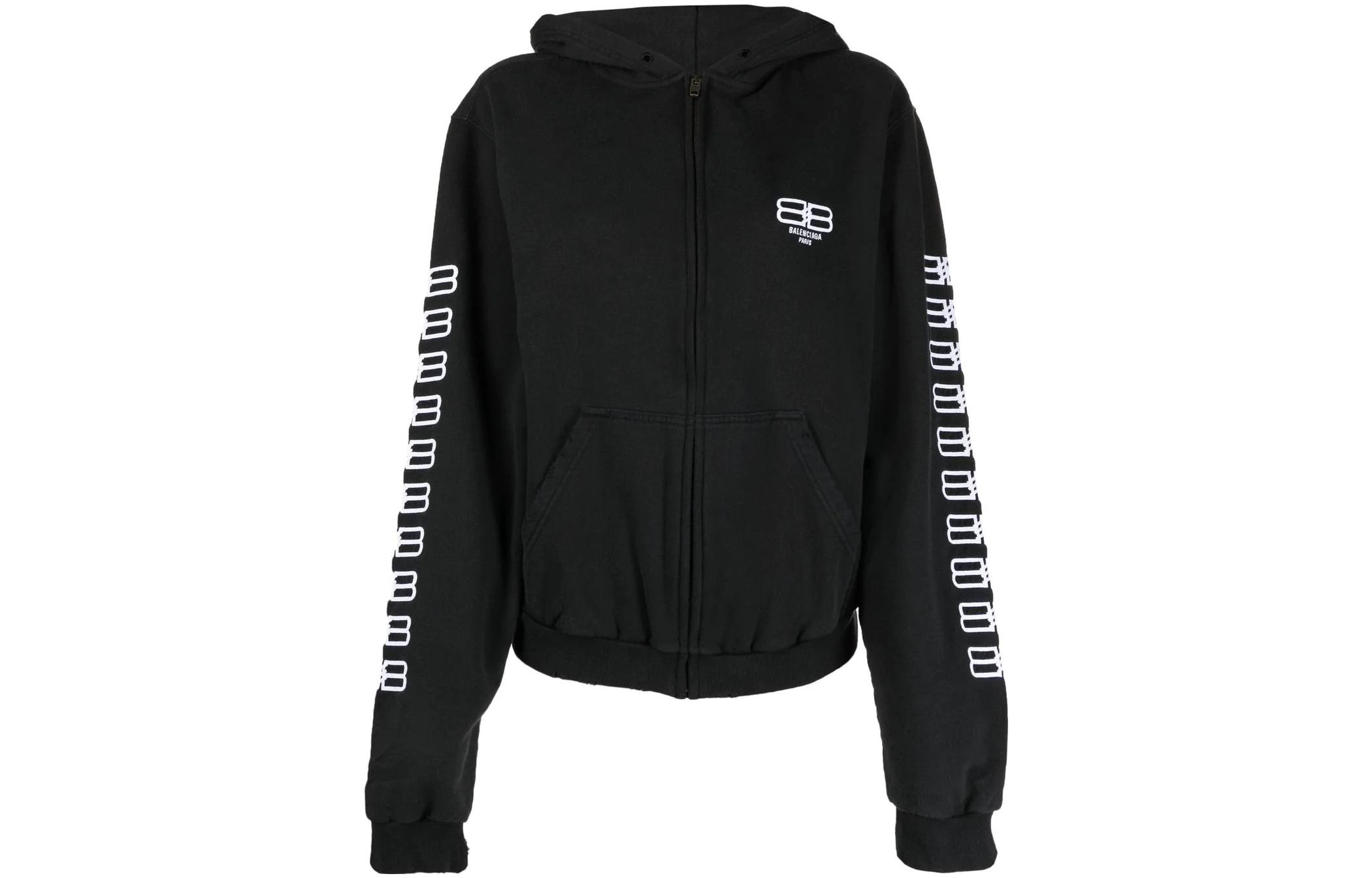 (Women) Balenciaga BB Paris Icon SS22  Black Logo Print Zip Hoodie. 697949TMVG60903 圖 2
