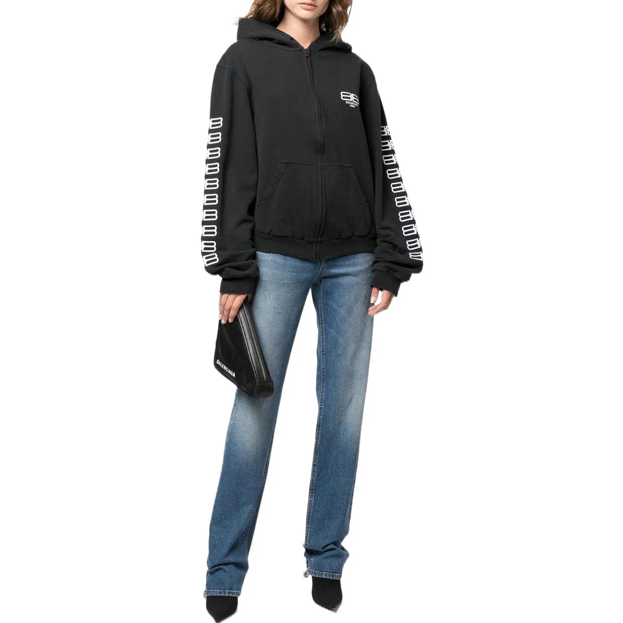 (Women) Balenciaga BB Paris Icon SS22  Black Logo Print Zip Hoodie. 697949TMVG60903 圖 3