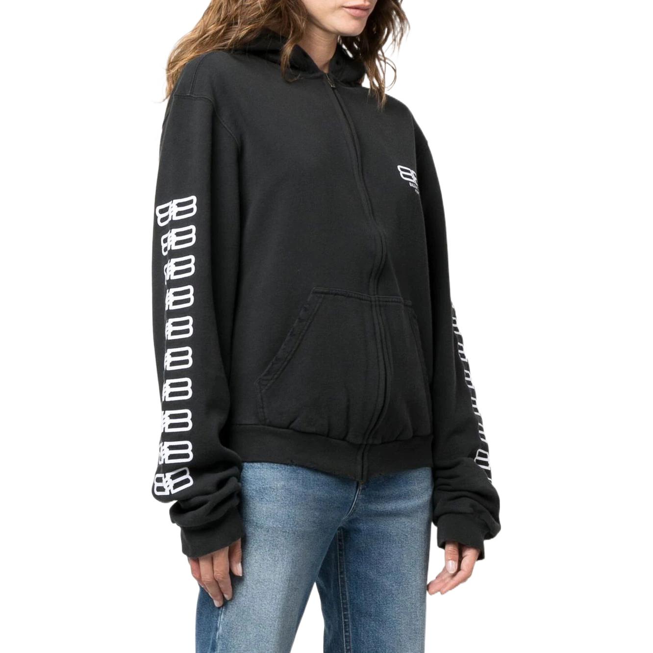 (Women) Balenciaga BB Paris Icon SS22  Black Logo Print Zip Hoodie. 697949TMVG60903 圖 4