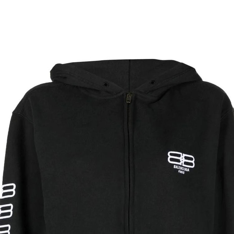 (Women) Balenciaga BB Paris Icon SS22  Black Logo Print Zip Hoodie. 697949TMVG60903 圖 6