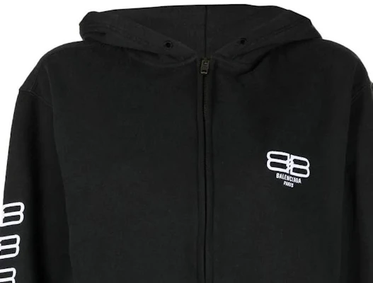 (W) 巴黎世家 BB Paris Icon SS22 黑色标志印花拉链连帽衫 697949TMVG60903 Details for (W) 巴黎世家 BB Paris Icon SS22 黑色标志印花拉链连帽衫 697949TMVG60903