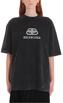 (W) Balenciaga Camiseta Negra Boxy con Logo Impreso y Texto Balenciaga 571205TGV751140 Lookbook (W) Balenciaga Camiseta Negra Boxy con Logo Impreso y Texto Balenciaga 571205TGV751140