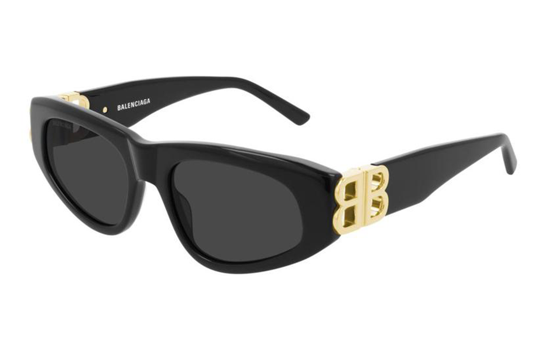 (Women) Balenciaga Black Cat-Eye Metal Oval Sunglasses with Gold Double B Logo. BB0095S-001 圖 2