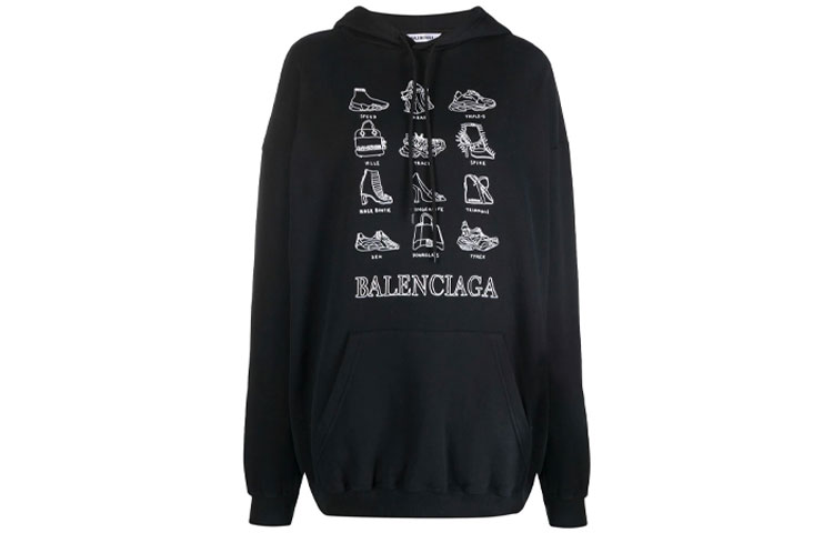 (Women) Balenciaga Black Graphic Print Hoodie 578135TJVO61070