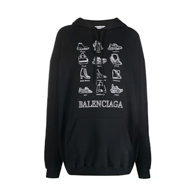 (Women) Balenciaga Black Graphic Print Hoodie 578135TJVO61070