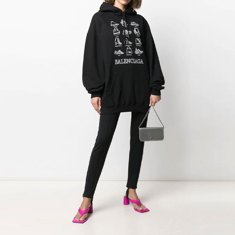 (Women) Balenciaga Black Graphic Print Hoodie 578135TJVO61070 圖 3