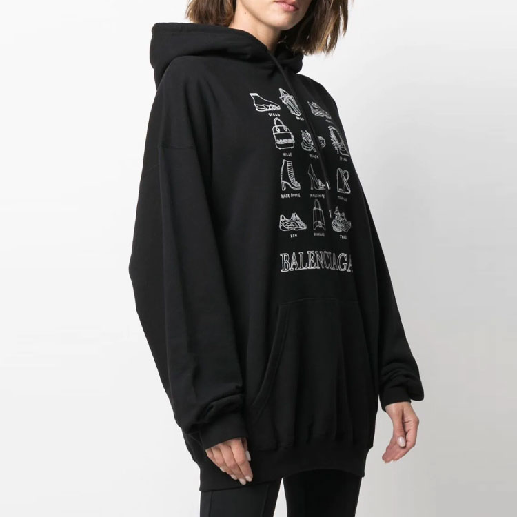 (Women) Balenciaga Black Graphic Print Hoodie 578135TJVO61070 圖 4