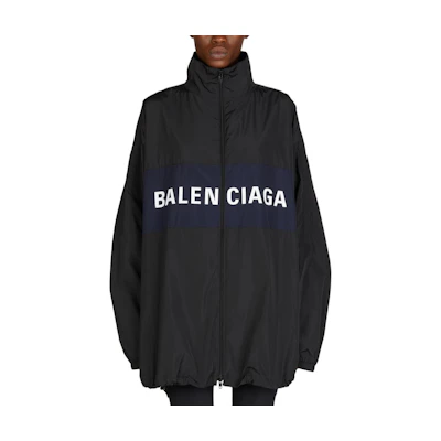 (Women) Balenciaga Black Letter Print Colorblock Zip-Up Jacket 725302TP0061000