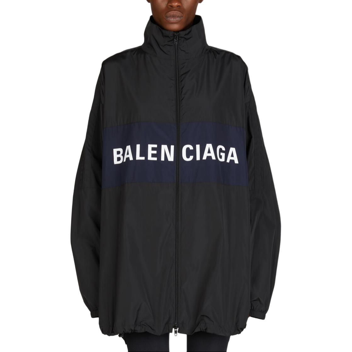 Order (W) Balenciaga Jaket Hitam Letter Print Colorblock Zip-Up 725302TP0061000