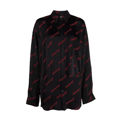 (Women) Balenciaga Black Logo Embroidered Long Sleeve Shirt. 658956TKO521076