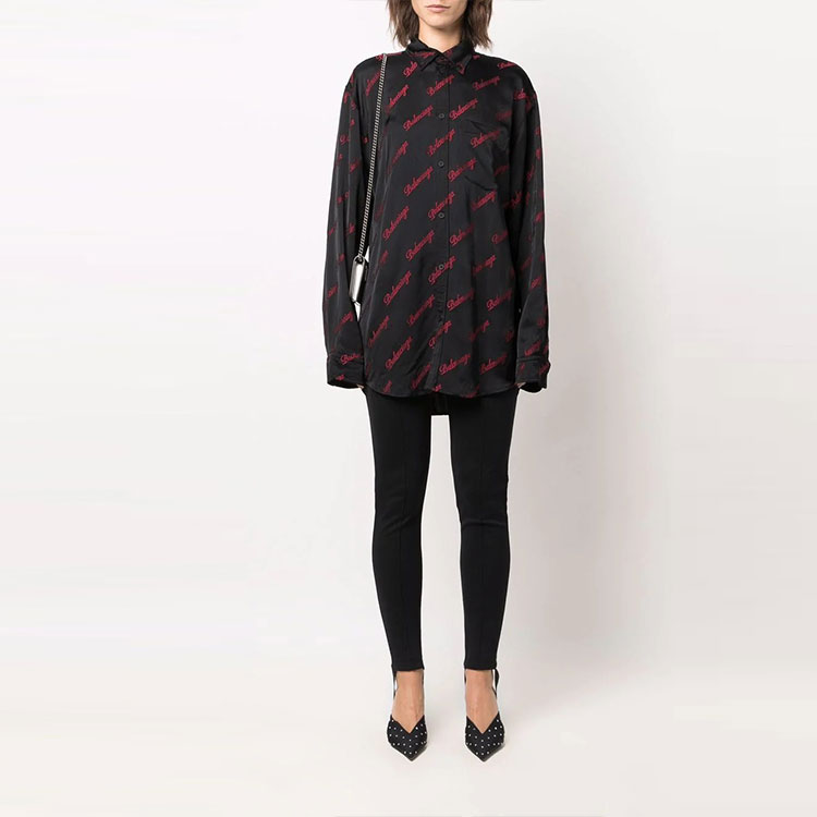 (Women) Balenciaga Black Logo Embroidered Long Sleeve Shirt. 658956TKO521076 圖 3