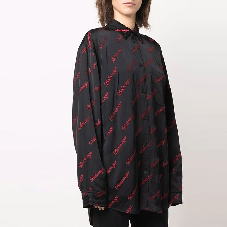 (Women) Balenciaga Black Logo Embroidered Long Sleeve Shirt. 658956TKO521076 圖 4