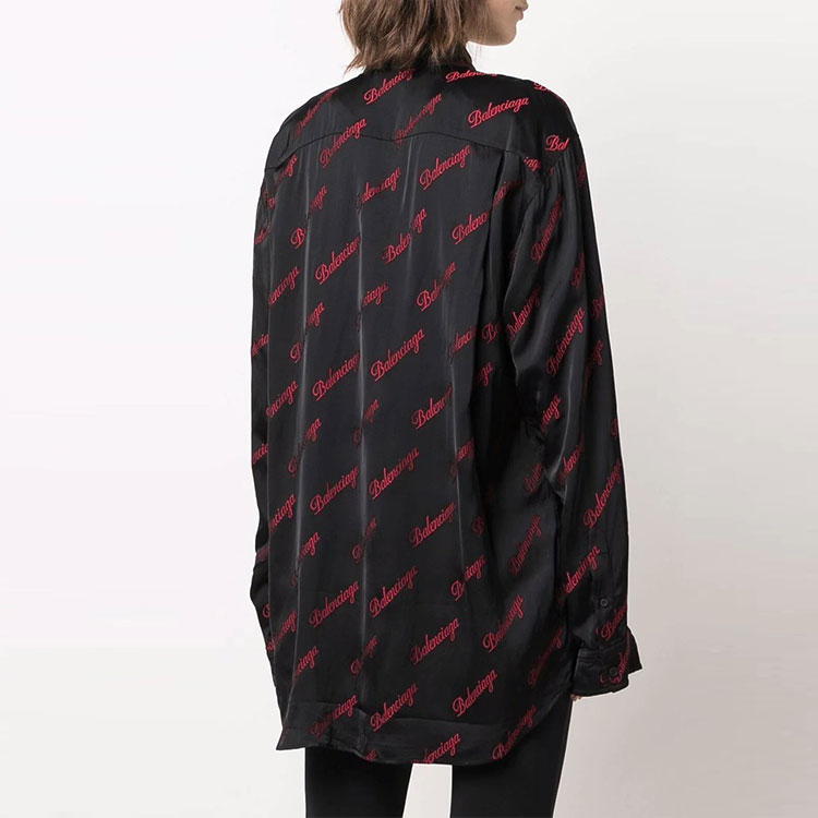 (Women) Balenciaga Black Logo Embroidered Long Sleeve Shirt. 658956TKO521076 圖 5