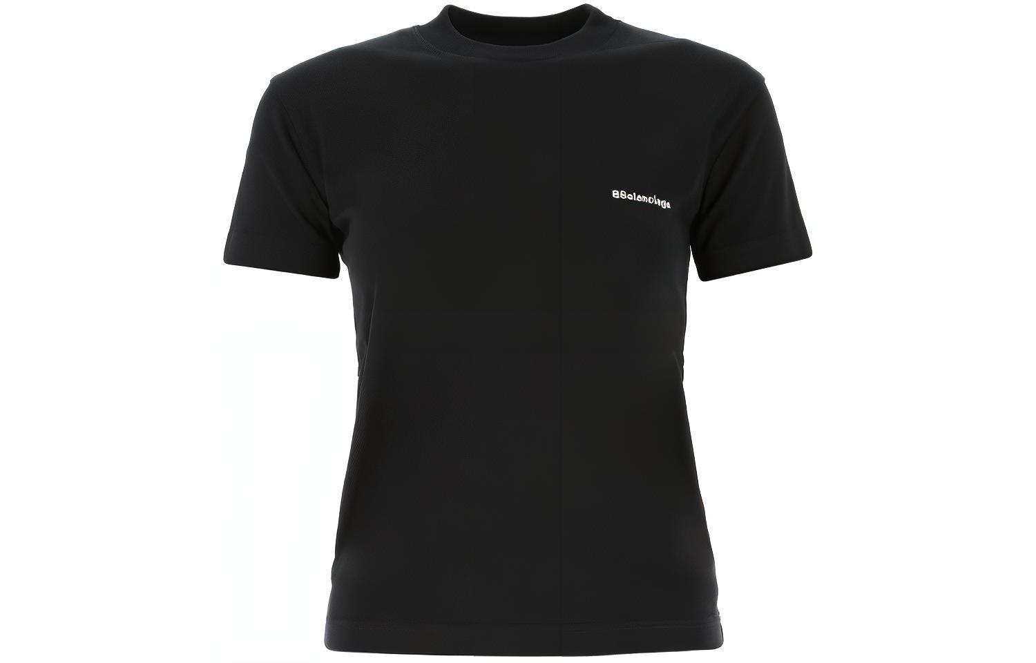 (Women) Balenciaga Black Logo Embroidered T-Shirt 612964TJV871070 圖 2