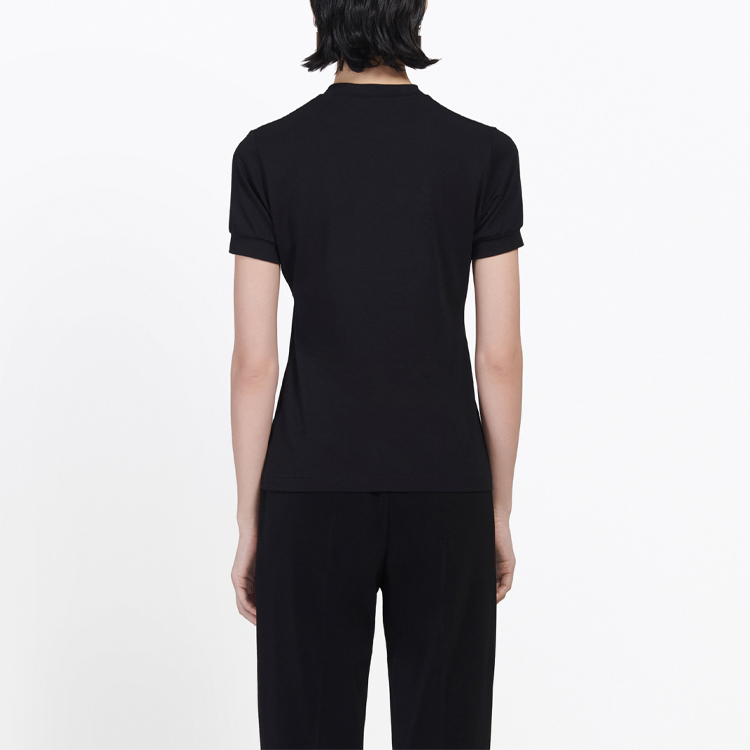 Purchase (W) バレンシアガ ブラック ロゴプリント クルーネック Tシャツ レギュラーフィット 594603TGV471000