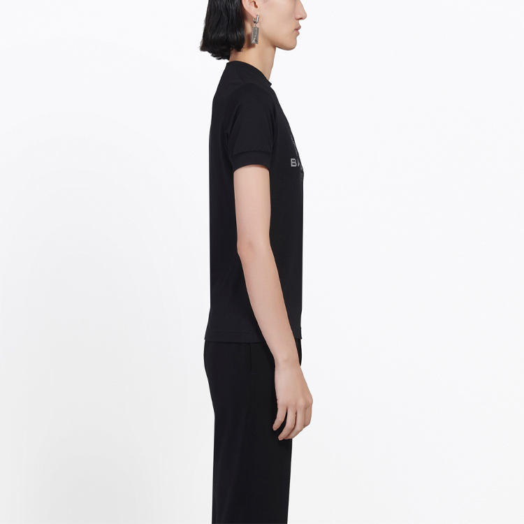 Details for (W) バレンシアガ ブラック ロゴプリント クルーネック Tシャツ レギュラーフィット 594603TGV471000