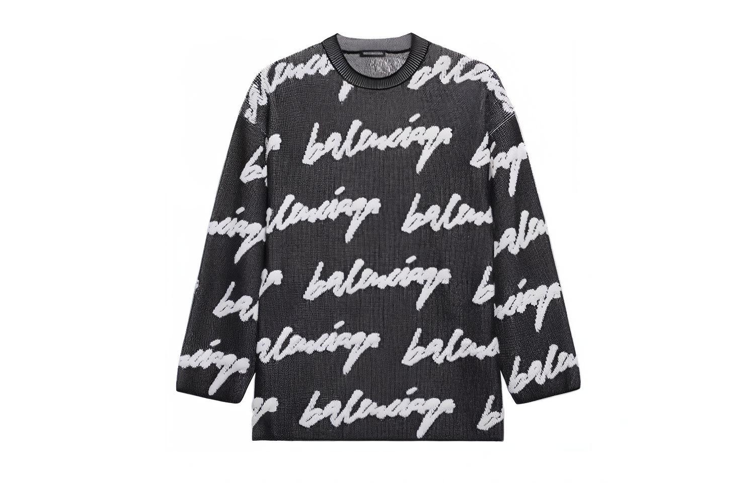 (Women) Balenciaga Black Logo Print Crewneck Knit Sweater Relaxed Fit 628730T31801070