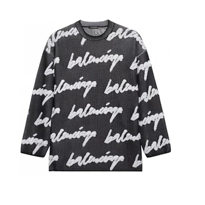(Women) Balenciaga Black Logo Print Crewneck Knit Sweater Relaxed Fit 628730T31801070