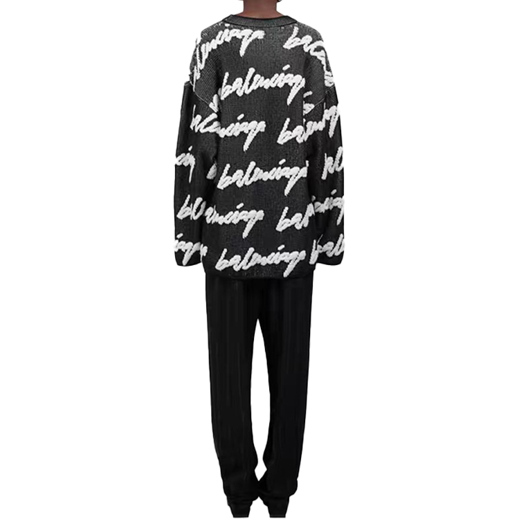Shop (W) Balenciaga 黑色標誌印花寬鬆版型針織圓領毛衣 628730T31801070