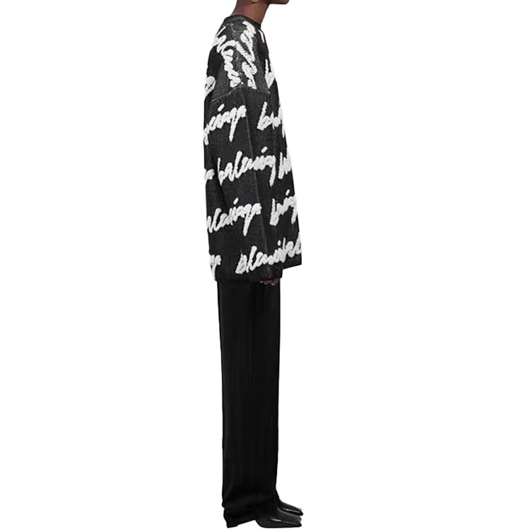 Purchase (W) Balenciaga 黑色標誌印花寬鬆版型針織圓領毛衣 628730T31801070