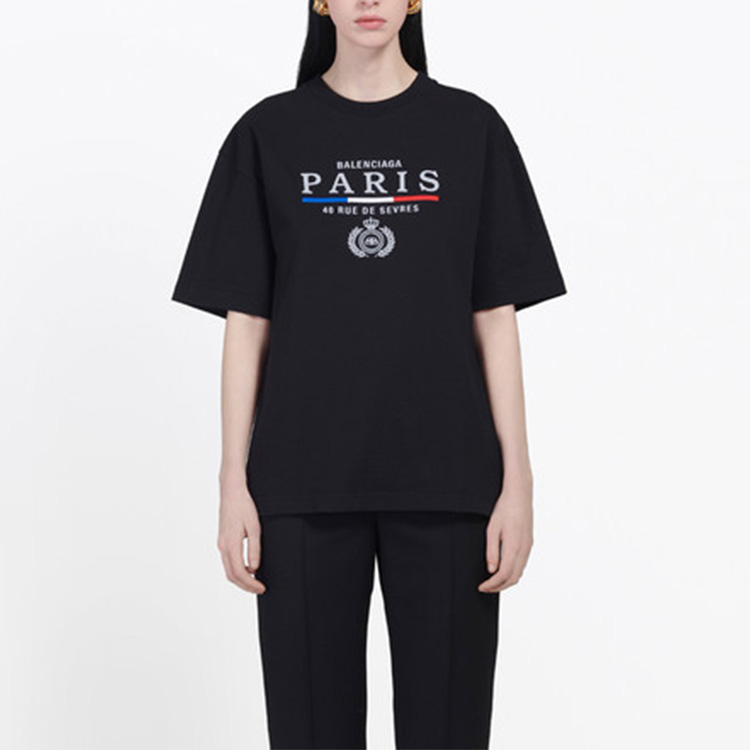 (Women) Balenciaga Black Logo Print Crewneck Short Sleeve T-Shirt 594599TGV481000 圖 4
