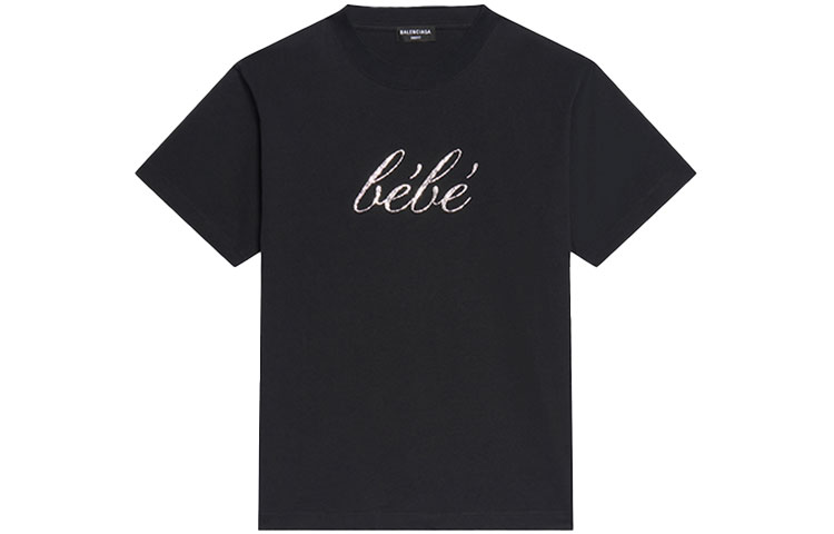(Women) Balenciaga Black Logo Print Crewneck Slim Fit T-Shirt SS22. 670943TLVH40100 圖 2