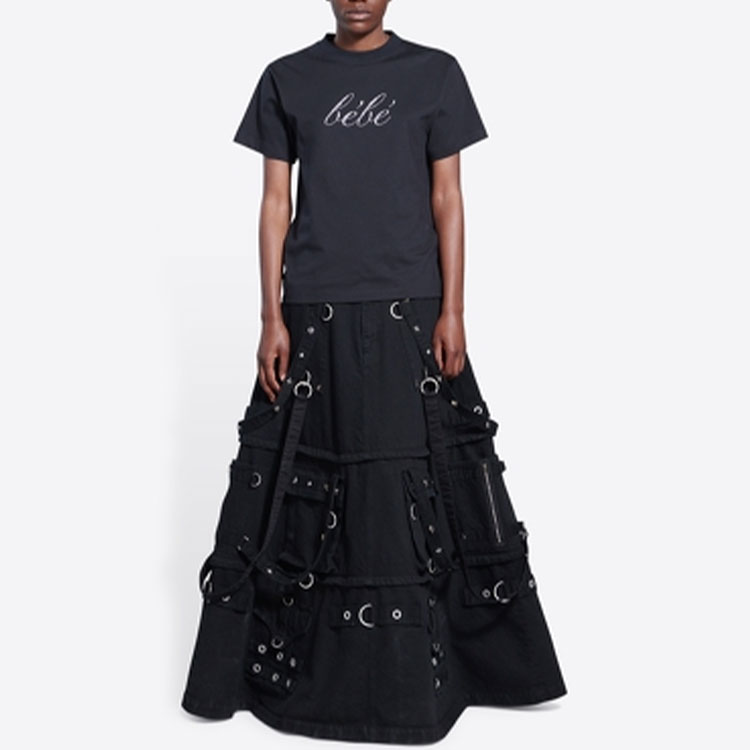 (Women) Balenciaga Black Logo Print Crewneck Slim Fit T-Shirt SS22. 670943TLVH40100 圖 4