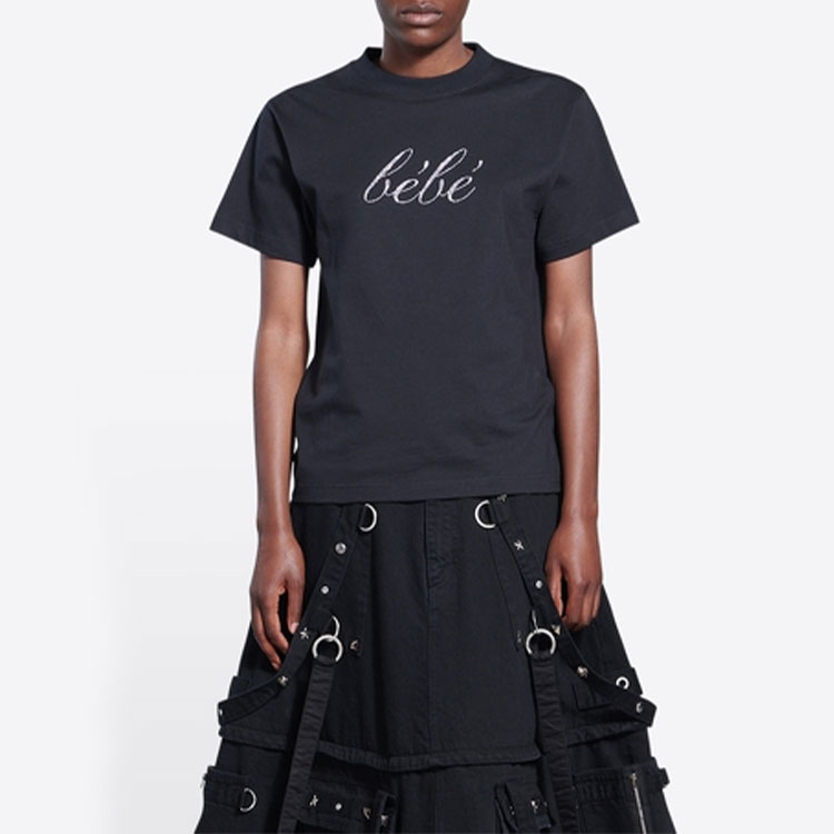 (Women) Balenciaga Black Logo Print Crewneck Slim Fit T-Shirt SS22. 670943TLVH40100 圖 5