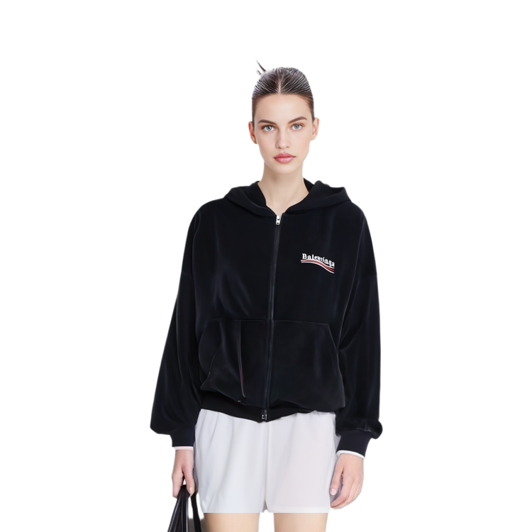 (Women) Balenciaga Black Logo Print Hoodie Casual Long Sleeve Regular Fit 785407TPVJ81070 圖 4