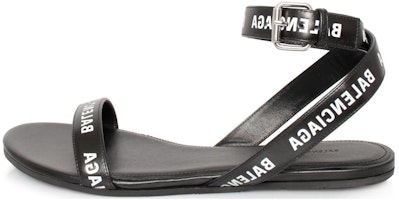 (Women) Balenciaga Black Logo Print Sandals Black Leather 551154WBAE11090 (Women) Balenciaga Black Logo Print Sandals Black Leather 551154WBAE11090