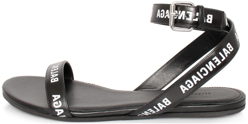(Women) Balenciaga Black Logo Print Sandals Black Leather 551154WBAE11090 Buy (Women) Balenciaga Black Logo Print Sandals Black Leather 551154WBAE11090
