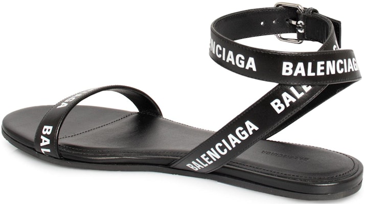 (Women) Balenciaga Black Logo Print Sandals Black Leather 551154WBAE11090 Shop (Women) Balenciaga Black Logo Print Sandals Black Leather 551154WBAE11090