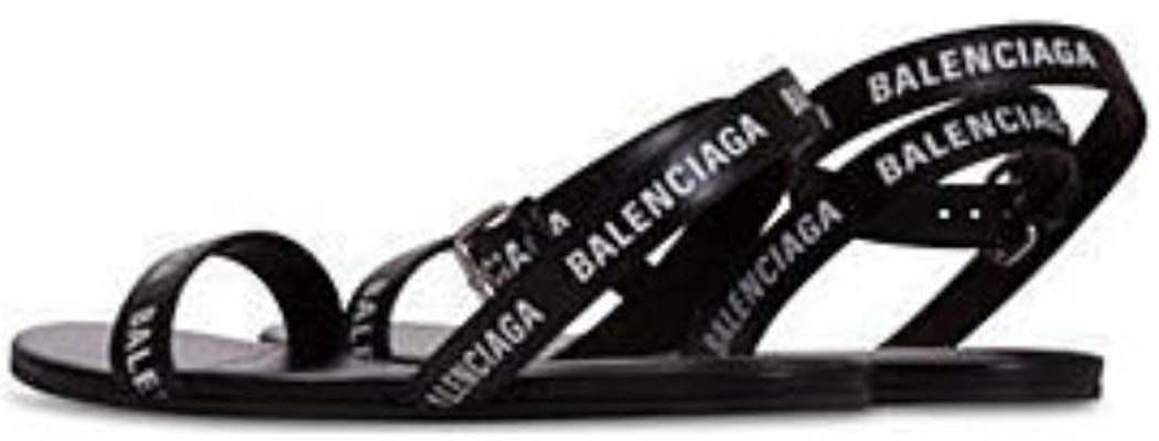 (Women) Balenciaga Black Logo Print Sandals Black Leather 551154WBAE11090 Purchase (Women) Balenciaga Black Logo Print Sandals Black Leather 551154WBAE11090
