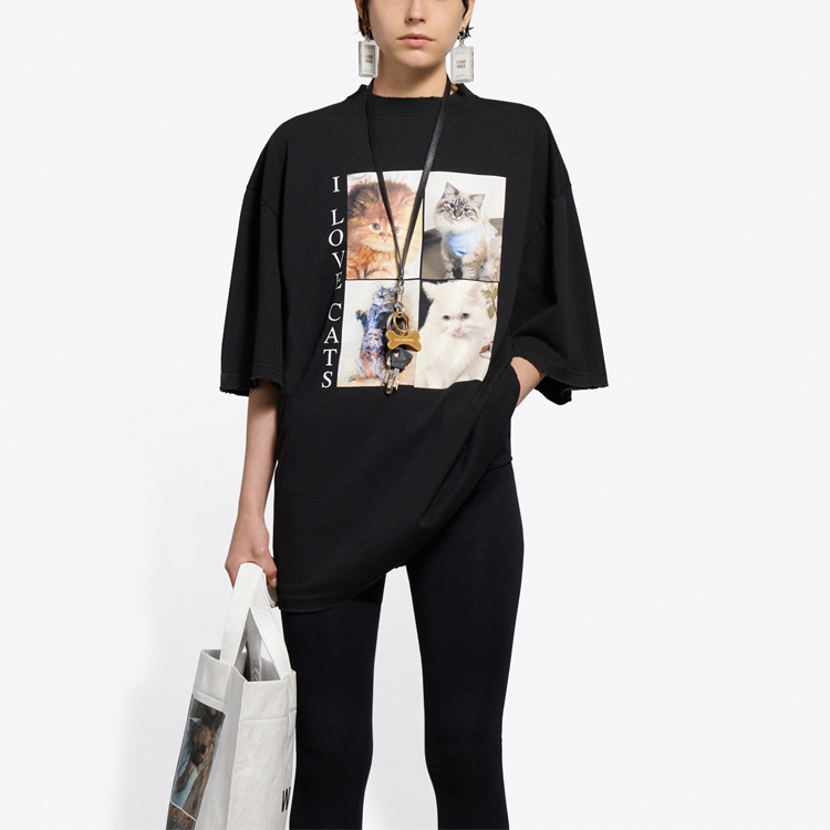 (Women) Balenciaga Black Loose Fit Printed Crew Neck T-Shirt 641532TJVG81000 圖 4