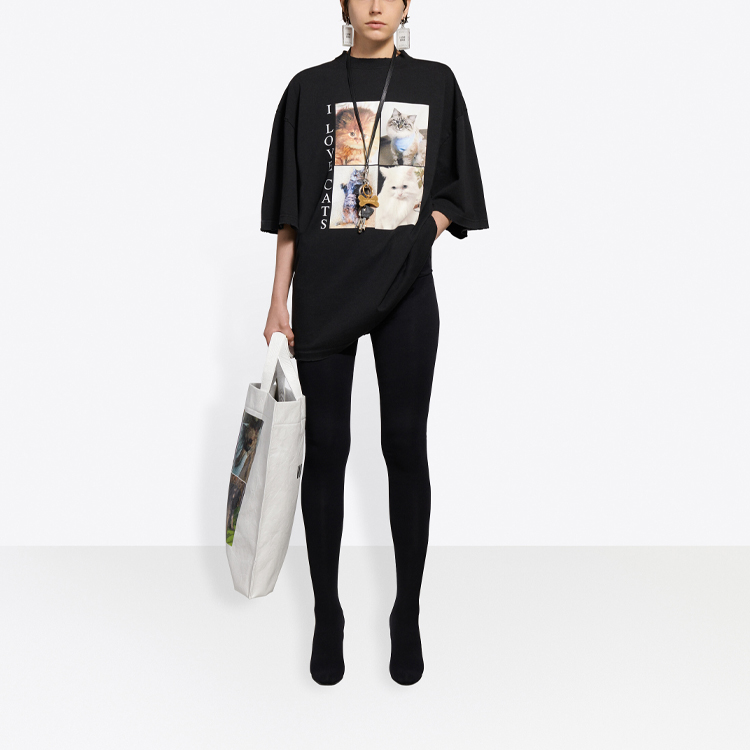 (Women) Balenciaga Black Loose Fit Printed Crew Neck T-Shirt 641532TJVG81000 圖 7