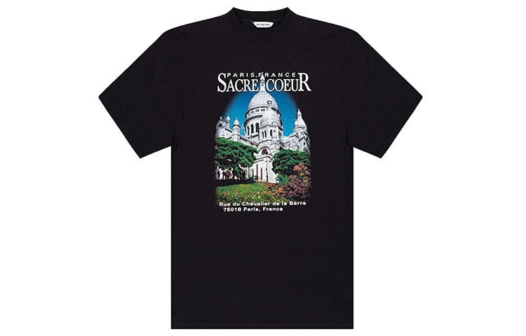 Buy (W) 巴黎世家 黑色寬鬆版圖案Logo短袖T恤 641532TJVH61000