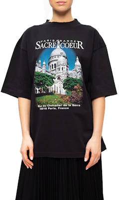 (W) 巴黎世家 黑色寬鬆版圖案Logo短袖T恤 641532TJVH61000 Purchase (W) 巴黎世家 黑色寬鬆版圖案Logo短袖T恤 641532TJVH61000