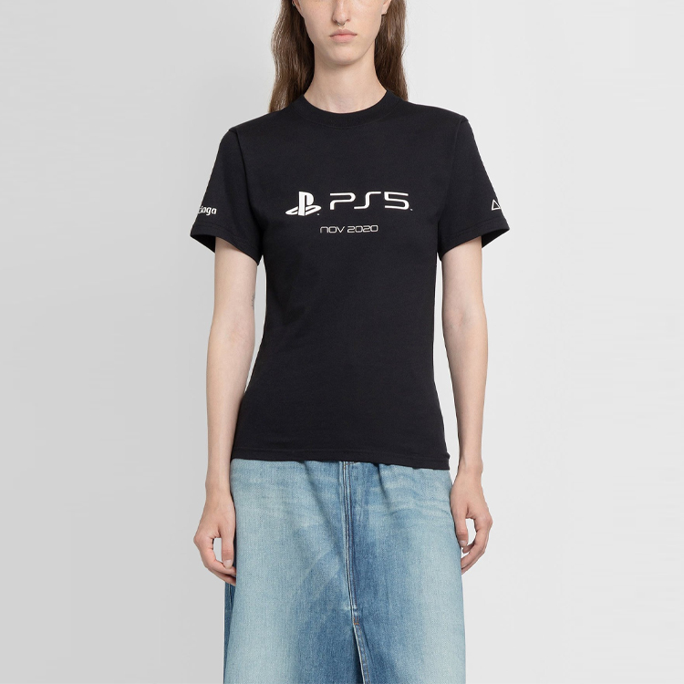 Shop (W) 巴黎世家 黑色寬鬆款Logo印花圓領T恤 661705TKVF31070