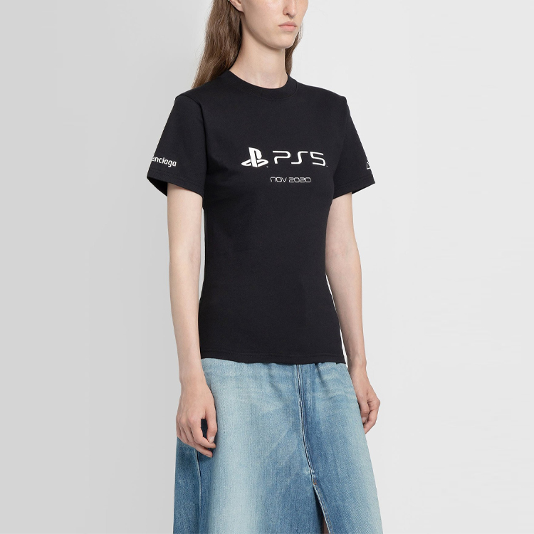 Details for (W) 巴黎世家 黑色寬鬆款Logo印花圓領T恤 661705TKVF31070