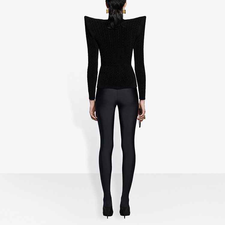 Shop (W) Balenciaga Sweater Hitam Pagoda Velvet Rajut Kabel 641505T51521000